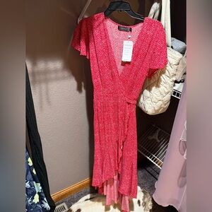 Elegant Red Floral Wrap Dress